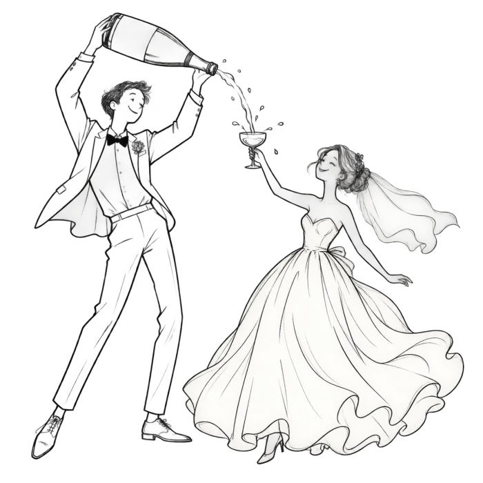 新郎与新娘的手绘插画